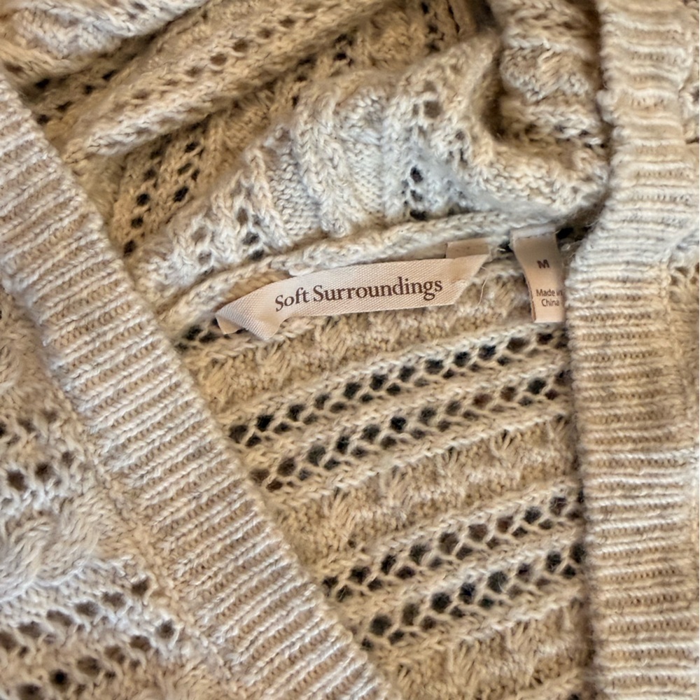 Soft Surroundings Beige V-Neck Hoodie Sweater - Picture 2 of 6